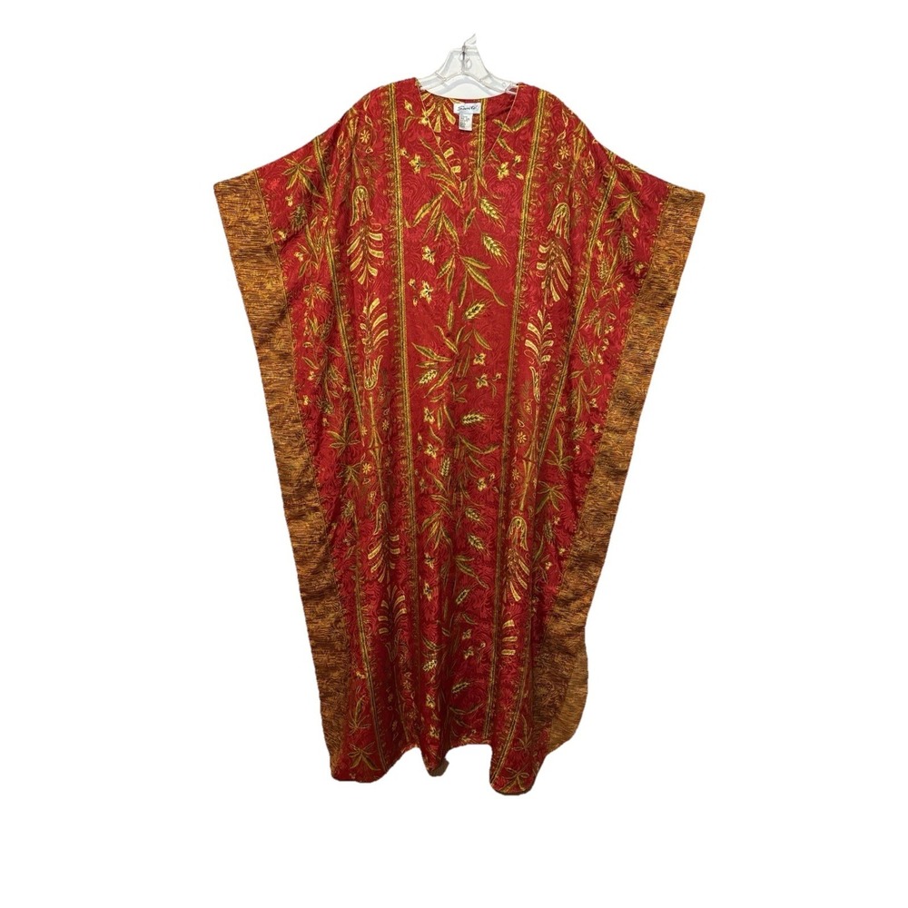 Santé Red & Gold Full Length Kaftan Caftan One Size Flowy Breezy Cover Up Pool